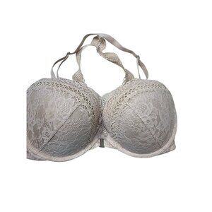 Victorias Secret Dream Angels Pushup Bra Beige Floral Lace Front Close 36DD